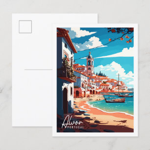 Carte Postale Illustration de voyage vintage Alvor Portugal