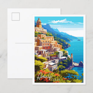 Carte Postale Illustration de voyage vintage Amalfi Italie
