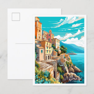 Carte Postale Illustration de voyage vintage Amalfi Italie