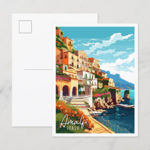 Carte Postale Illustration de voyage vintage Amalfi Italie