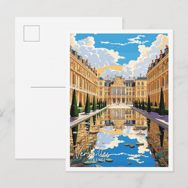 Carte Postale Illustration de voyage vintage Art de Versailles F (Devant / Derrière)