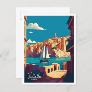 Carte Postale Illustration de voyage vintage Art Valletta Malte
