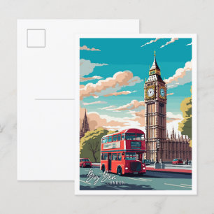 Carte Postale Illustration de voyage vintage Big Ben London Art