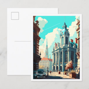 Carte Postale Illustration de voyage vintage Bruxelles Belgique