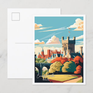 Carte Postale Illustration de voyage vintage Cardiff Castle Wale