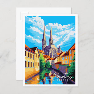 Carte Postale Illustration de voyage vintage Chartres France