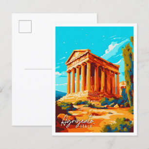 Carte Postale Illustration de voyage vintage d'Agrigente Italie
