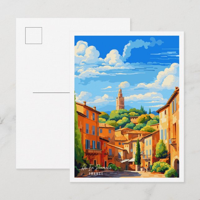 Carte Postale Illustration de voyage vintage d'Aix En Provence F (Devant / Derrière)