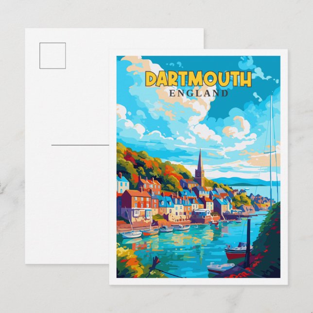 Carte Postale Illustration de voyage vintage Dartmouth England (Devant / Derrière)