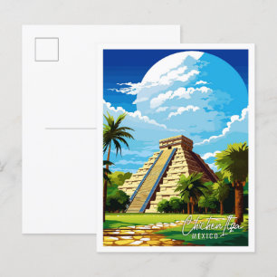 Carte Postale Illustration de voyage vintage de Chichen Itza Mex