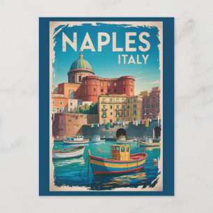 Carte Postale Illustration de voyage vintage de la baie de Naple
