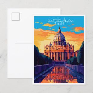 Carte Postale Illustration de voyage vintage de la basilique Sai