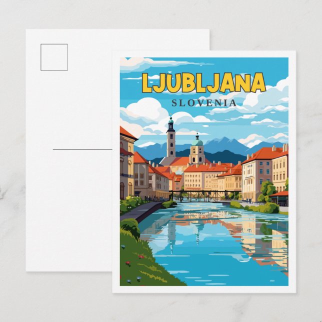 Carte Postale Illustration de voyage vintage de Ljubljana Slovén (Devant / Derrière)