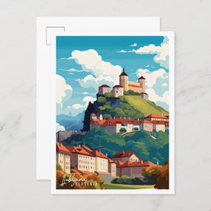 Carte Postale Illustration de voyage vintage de Ljubljana Slovén