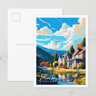 Carte Postale Illustration de voyage vintage de Pitlochry Scotla