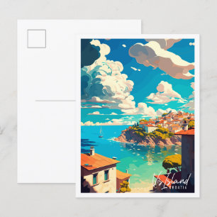 Carte Postale Illustration de voyage vintage de Vis Island Croat