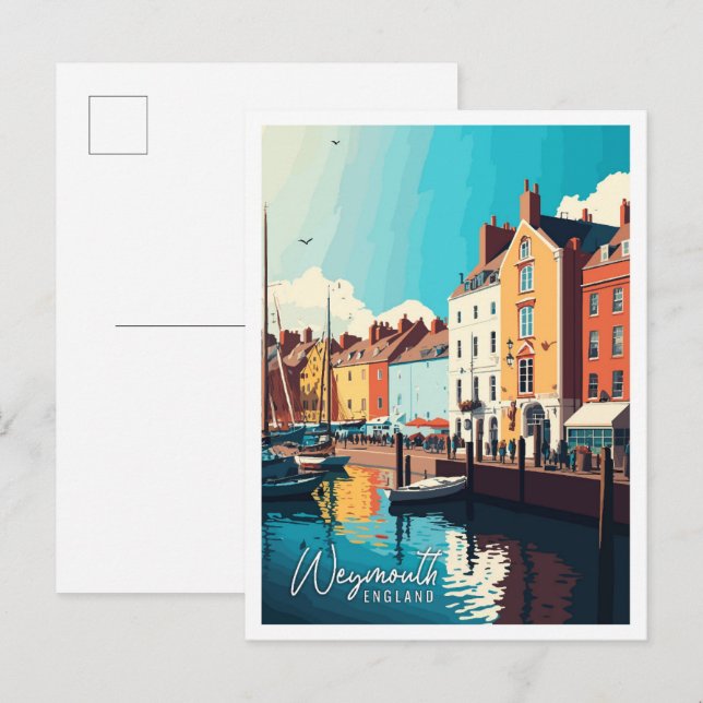 Carte Postale Illustration de voyage vintage de Weymouth England (Devant / Derrière)