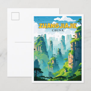 Carte Postale Illustration de voyage vintage de Zhangjiajie Chin