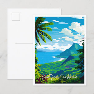 Carte Postale Illustration de voyage vintage des Caraïbes Sainte