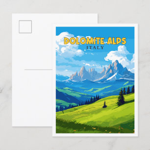 Carte Postale Illustration de voyage vintage Dolomite Alpes Ital