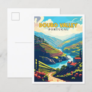 Carte Postale Illustration de voyage vintage Douro Valley Portug