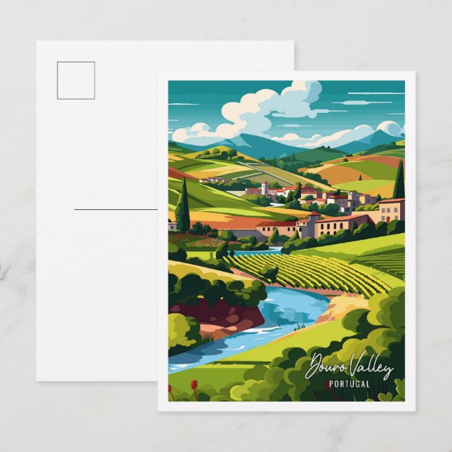 Carte Postale Illustration de voyage vintage Douro Valley Portug (Devant / Derrière)