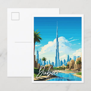 Carte Postale Illustration de voyage vintage Dubaï UAE