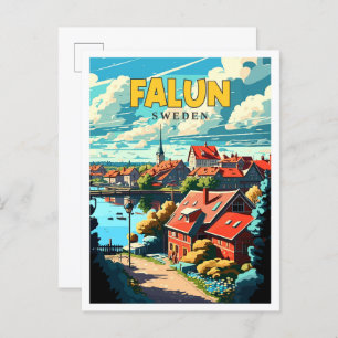 Carte Postale Illustration de voyage vintage Falun Suède