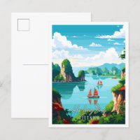 Illustration de voyage vintage Ha Long Bay Vietnam
