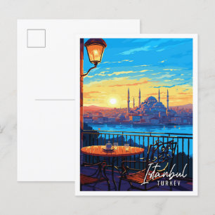 Carte Postale Illustration de voyage vintage Istanbul Turquie