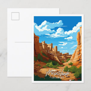 Carte Postale Illustration de voyage vintage Mesa Verde Colorado