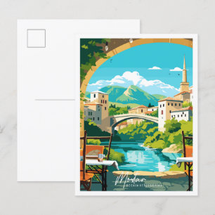 Carte Postale Illustration de voyage vintage Mostar Bosnie