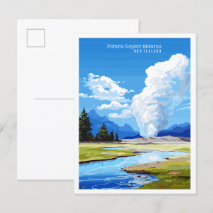Carte Postale Illustration de voyage vintage Pohutu Geyser NZ