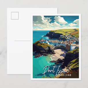 Carte Postale Illustration de voyage vintage Port Issac Angleter
