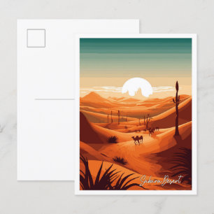 Carte Postale Illustration de voyage vintage Sahara Desert Art