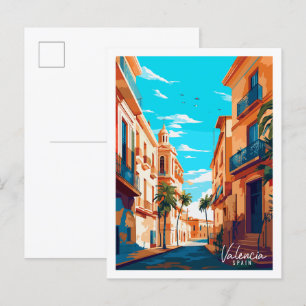 Carte Postale Illustration de voyage vintage Valencia Espagne