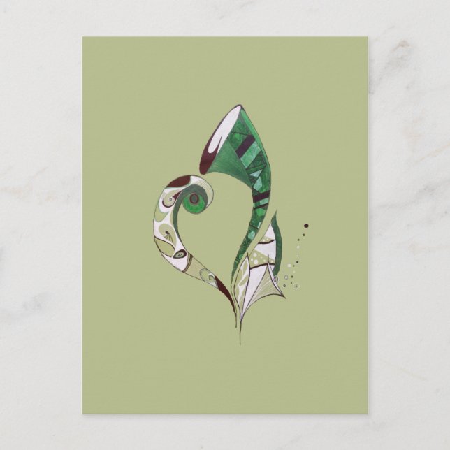 Carte Postale Illustration d'encre abstraite verte dessinée à la (Devant)