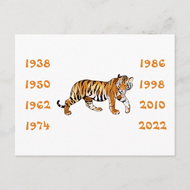 Carte Postale Illustration des années chinoises du tigre (Devant)