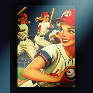 Carte Postale Illustration des filles de baseball vintage