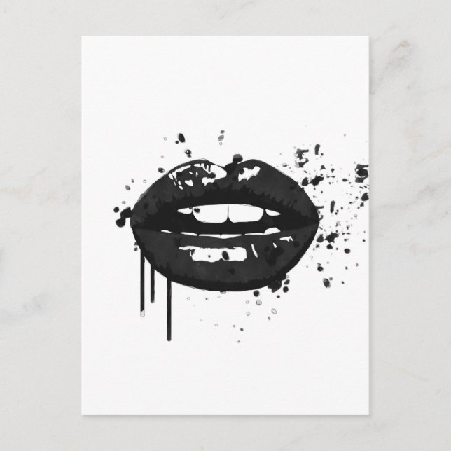 Carte Postale Illustration des lèvres glamor de mode noir et bla (Devant)
