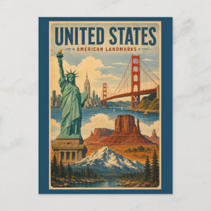 Carte Postale Illustration des monuments américains des États-Un