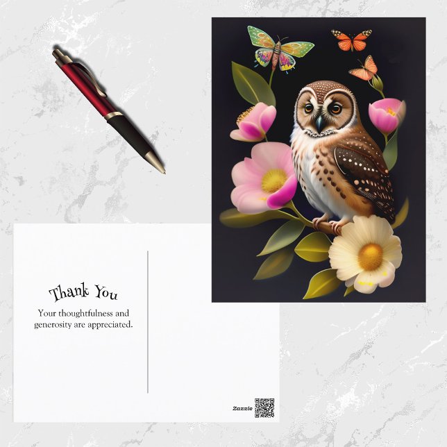 Carte Postale Illustration des papillons floraux roses de hibou (Créateur téléchargé)