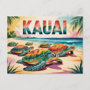 Carte Postale Illustration des tortues de la plage de Kauai
