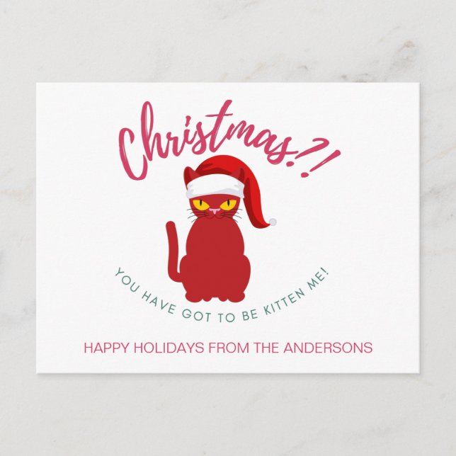 Carte Postale Illustration drôle de chat de Noël (Devant)