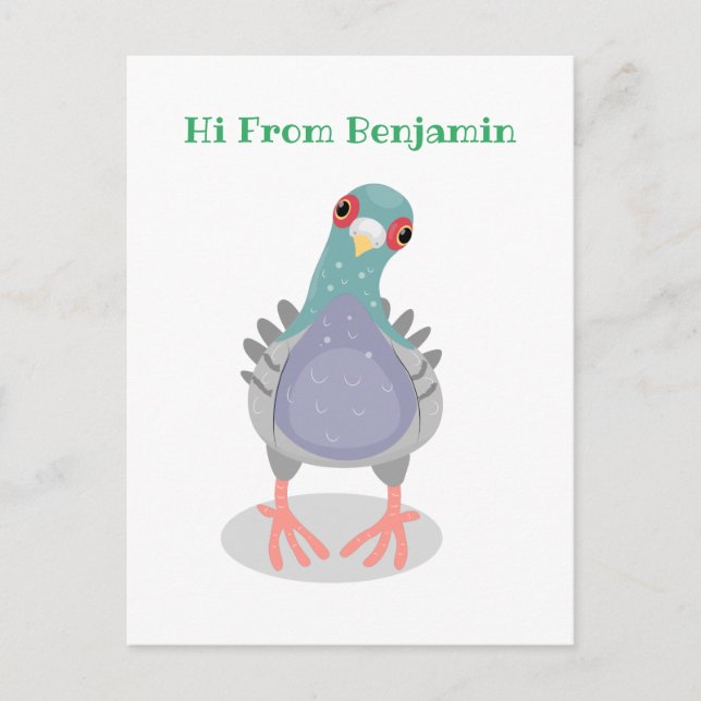 Carte Postale Illustration drôle de pigeon curieux (Devant)