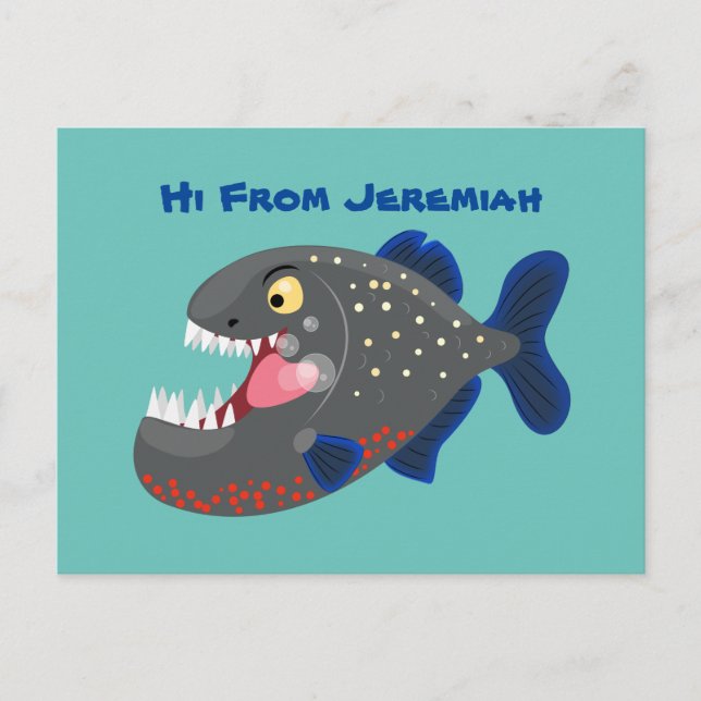 Carte Postale Illustration drôle de piranha affamée (Devant)