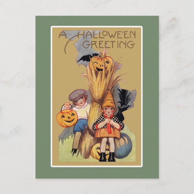 Carte Postale Illustration drôle d'Halloween vintage (Devant)