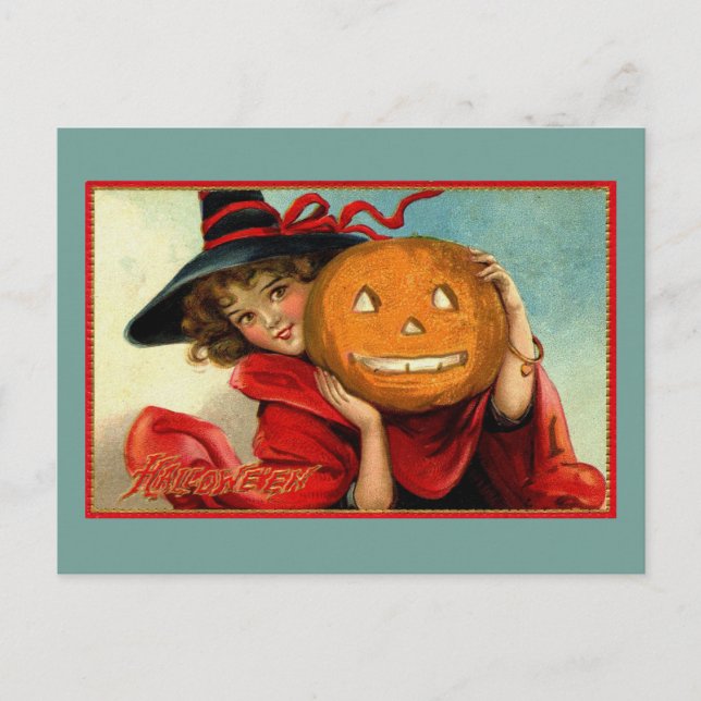 Carte Postale Illustration drôle Vintage d'Halloween (Devant)