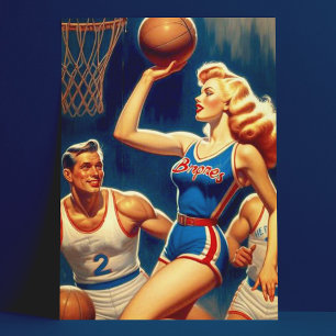Carte Postale Illustration du basket-ball rétro