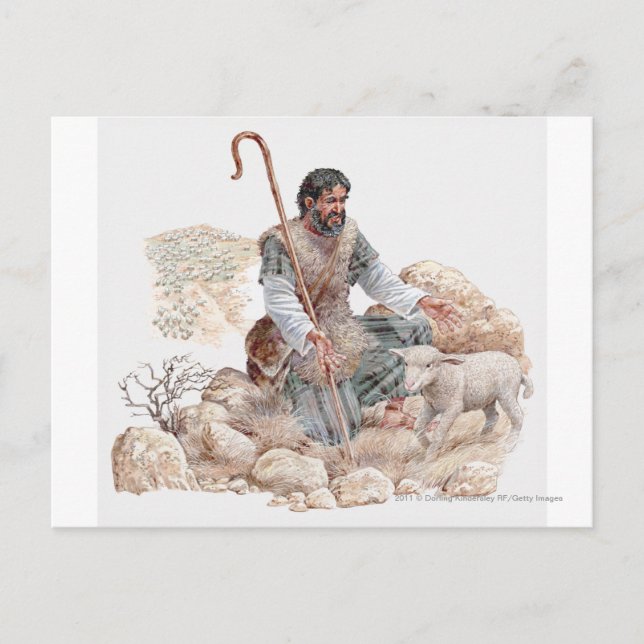 Carte Postale Illustration du berger qui trouve son mouton perdu (Devant)
